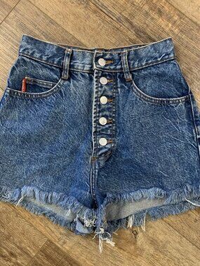 Vtg 80s BONGO Cutoff Fray BUTTON FLY Jean SHORTS 5 Festival Beach Gene Montesano